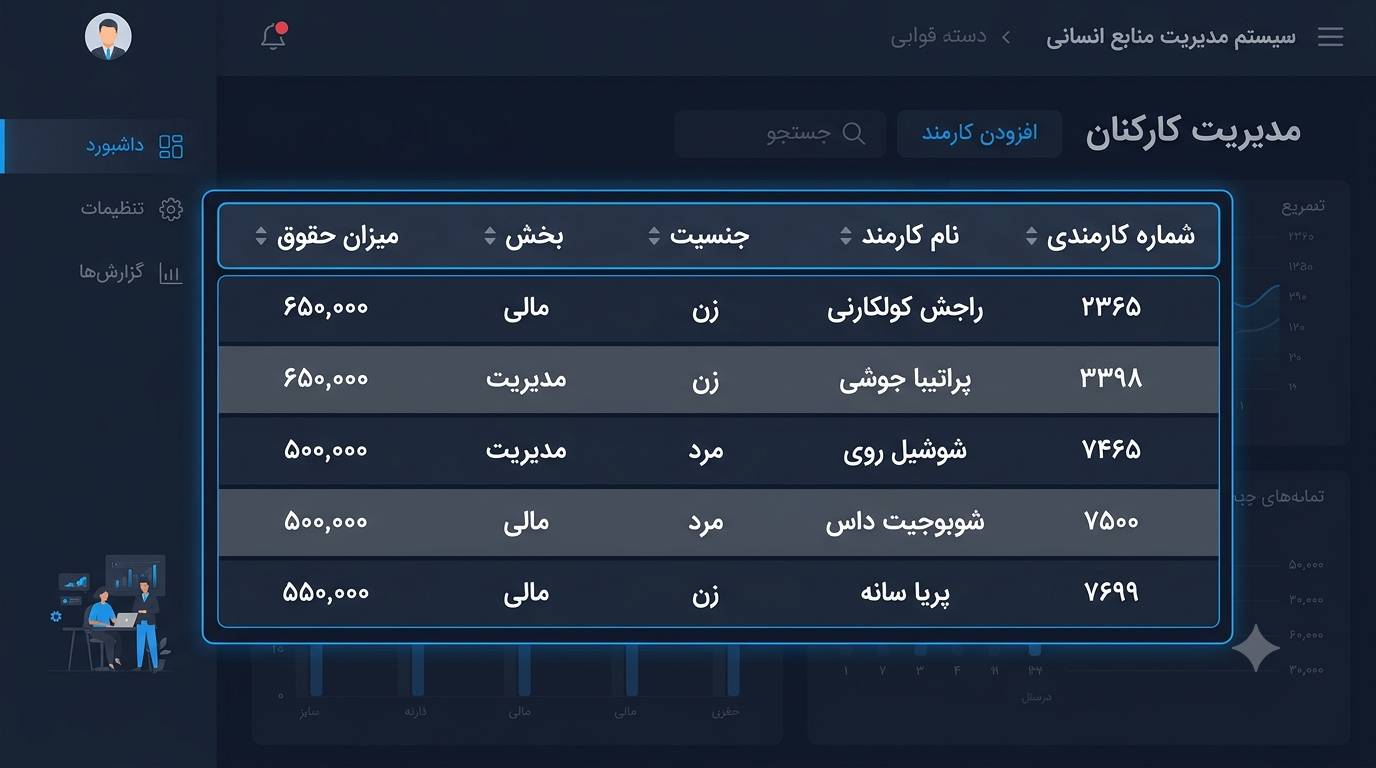 یک جدول ساده برای ثبت اطلاعات کارمندان یک سازمان